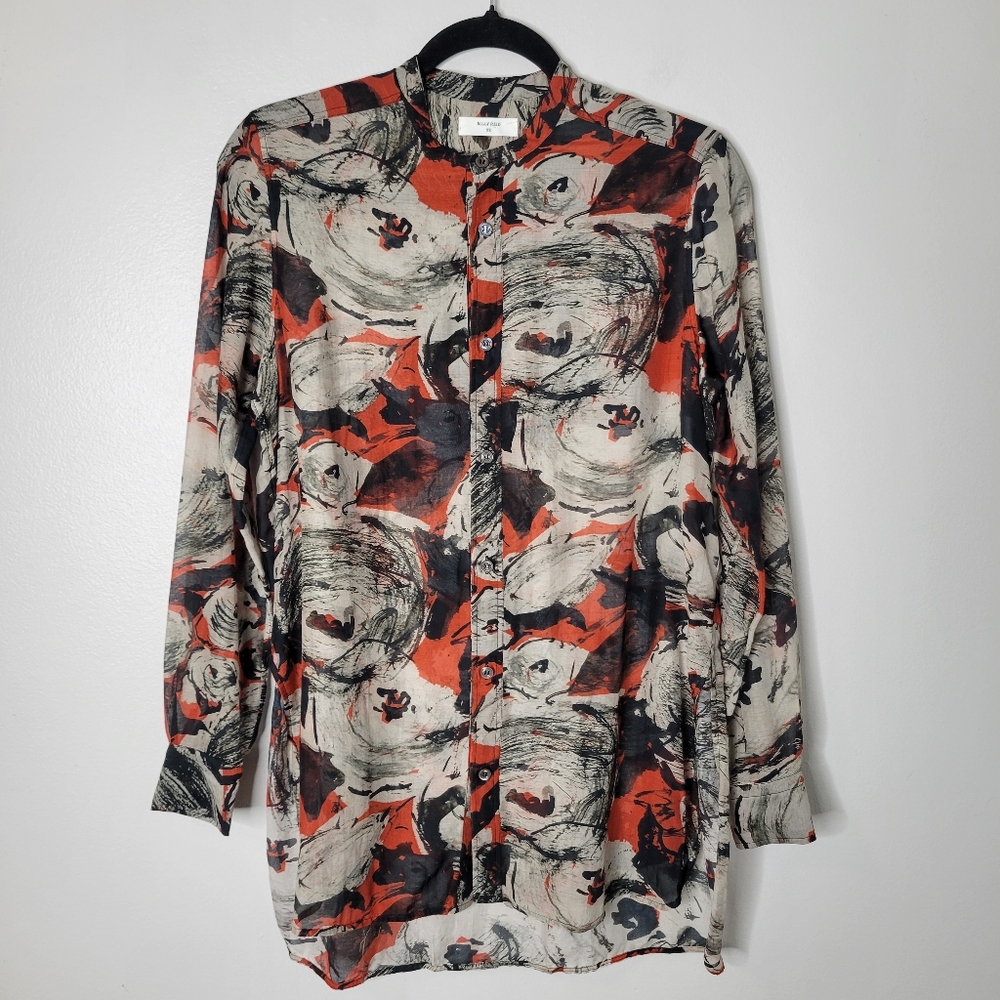 Billy Reid Silk Abstract Red and Black Button Down Shirt
